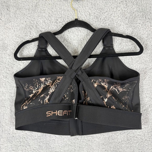 SHEFIT Flex Sports Bra Plus Size 6X Black Gold Adjustable Wire Free Med Support - Picture 3 of 6